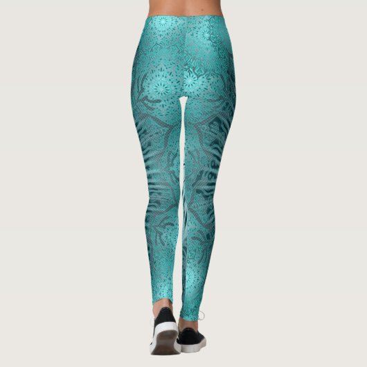 Leggings art géométrique mandala floral turquoise fleur yog (Dos)