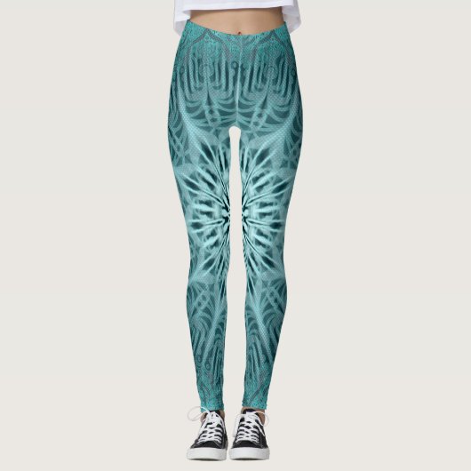 Leggings art géométrique mandala floral turquoise fleur yog (Devant)