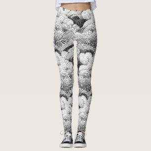 Leggings Art Géométrique Organique Monochrome - Noir et Bla