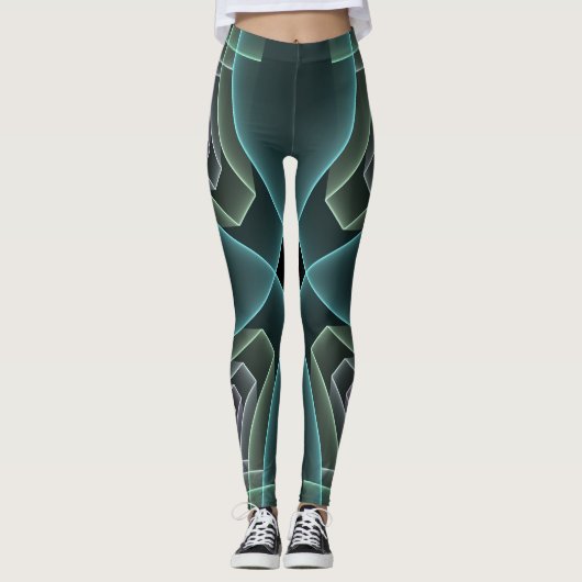 Leggings Art graphique géométrique fractal sarcelle moderne (Devant)