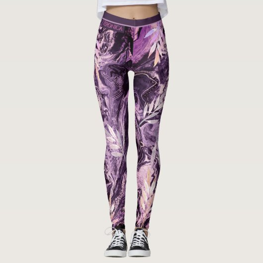 Leggings Art Liquide de pierre rose pourpre (Devant)