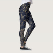 Leggings Art moderne Gold Blue Floral Doodles (Droite)