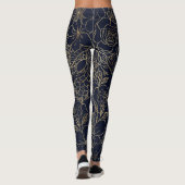 Leggings Art moderne Gold Blue Floral Doodles (Dos)