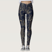 Leggings Art moderne Gold Blue Floral Doodles (Devant)