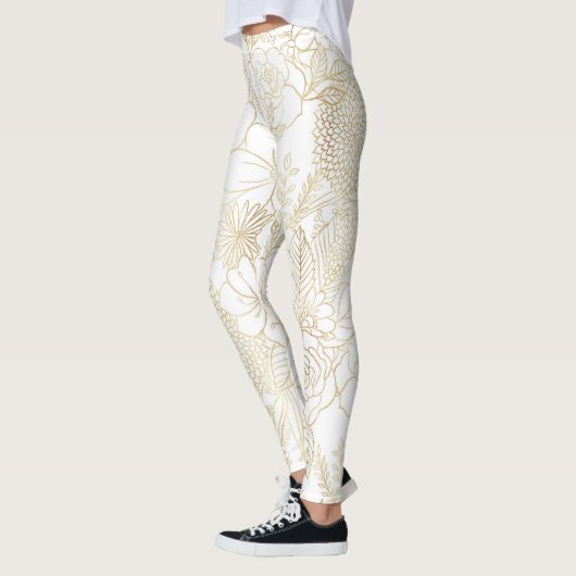 Leggings Art moderne Gold White Floral Doodles (Gauche)