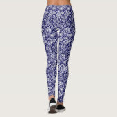 Leggings Art Nouveau Carnation Damask, Indigo Bleu & Blanc (Dos)