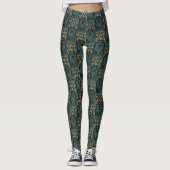 Leggings Art Nouveau Floral Or & Vert (Devant)