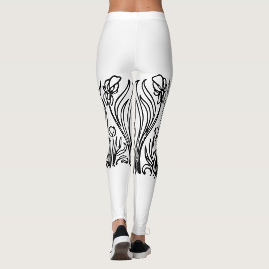 Leggings Art nouveau iris floral noir et blanc (Dos)