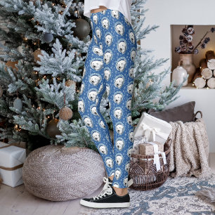 Leggings Art Nouveau ours polaire aux flocons de neige bleu