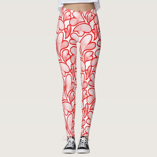 Leggings Art Nouveau Red Hearts Foliage (Devant)