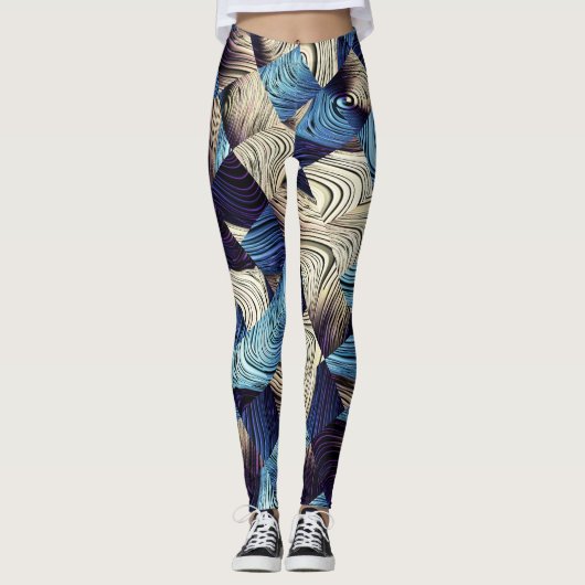 Leggings Art numérique Bleu Carrés Abstraits (Devant)