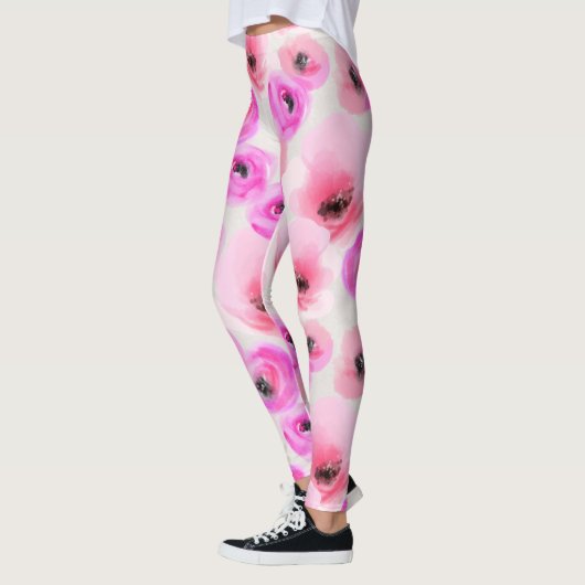 Leggings Art numérique d'aquarelle rose Fleurs (Gauche)