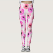 Leggings Art numérique d'aquarelle rose Fleurs (Devant)