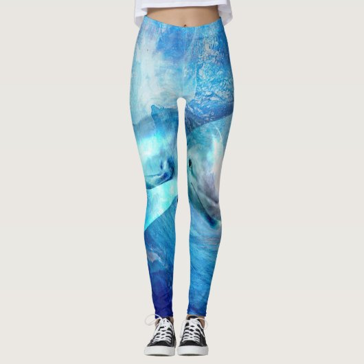 Leggings Art numérique de dauphin d'aquarelle (Devant)