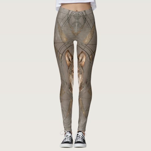 Leggings Art numérique sacré de la géométrie de loup (Devant)