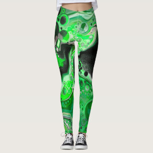 Leggings Art numérique vert en marbre fluide