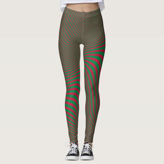 Leggings Art Op Art fou Vert Rouge Noël (Devant)