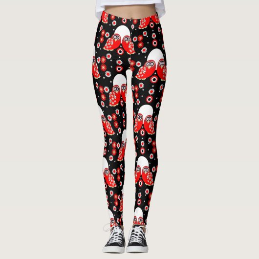 Leggings Art populaire de Chouette scandinave (Devant)