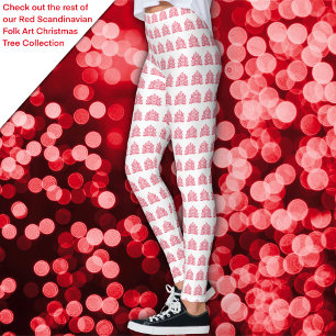 Leggings Art populaire scandinave rouge Arbre de Noël nordi