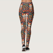 Leggings Art populaire Whimsical Chat et Fleurs (Dos)