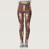 Leggings Art populaire Whimsical Chat et Fleurs (Devant)