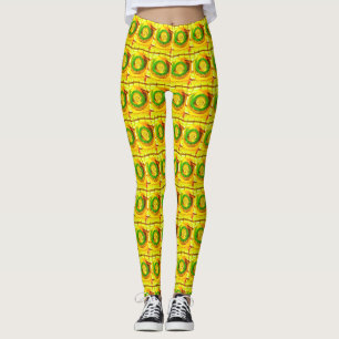 Leggings art traditionnel africain motif rose jaune doré