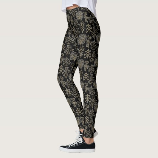 Leggings Art Tree Gold Noël Noir (Gauche)