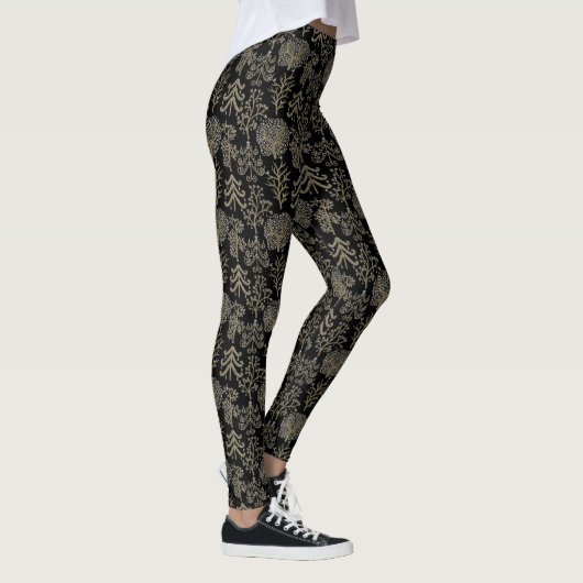 Leggings Art Tree Gold Noël Noir (Droite)