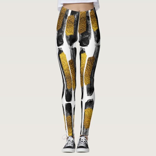 Leggings Artiste dorée : Noir & Or Abstrait (Devant)