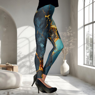 Leggings Artiste Veiné Abstrait Ocher Bleu