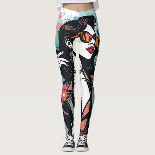 Leggings Artistic Abstract Floral-Paint Splatter Yoga Pants (Devant)