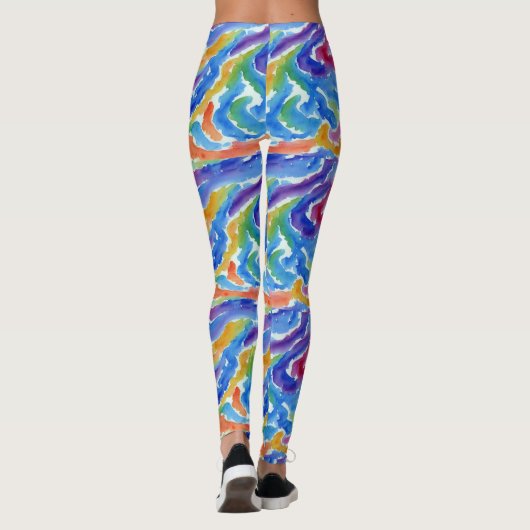Leggings Artsy Abstrait Arc-en-ciel Aquarelle rayures Peint (Dos)