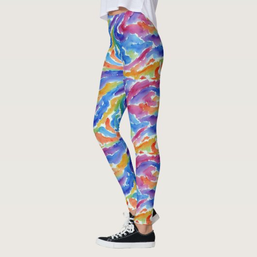 Leggings Artsy Abstrait Arc-en-ciel Aquarelle rayures Peint (Gauche)