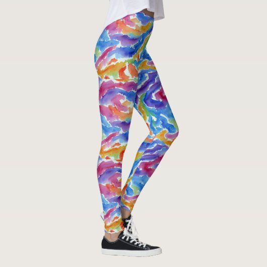 Leggings Artsy Abstrait Arc-en-ciel Aquarelle rayures Peint (Droite)