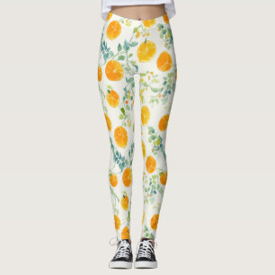 Leggings Artsy Orange Citrus Et Feuille Motif Aquarelle