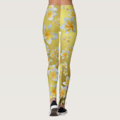 Leggings asiatique, jaune, blanc, fleur, brillant, or, flor (Dos)