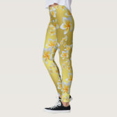 Leggings asiatique, jaune, blanc, fleur, brillant, or, flor (Gauche)