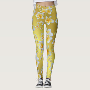 Leggings asiatique, jaune, blanc, fleur, brillant, or, flor