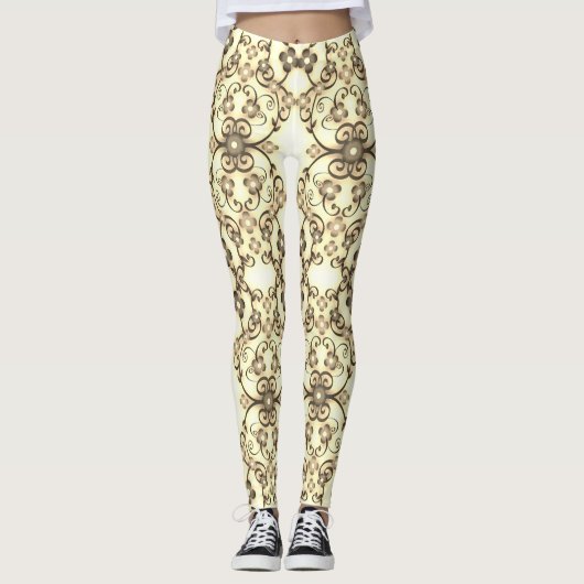 Leggings Aspect dentelle de fleurs Sépia doré (Devant)