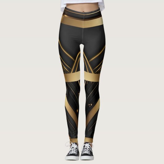 Leggings Athletic moderne géométrique noir et or (Devant)