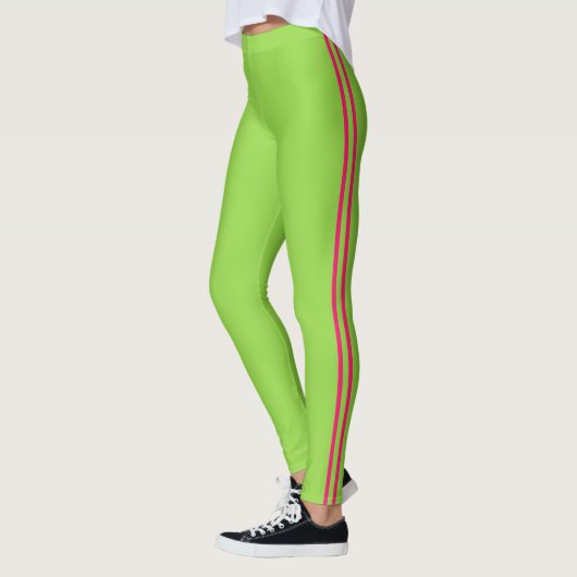 Leggings Athlétisme à rayures roses et vert néon (Gauche)