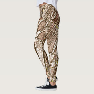 Leggings audacieux brun d'art moderne de feuille de tons
