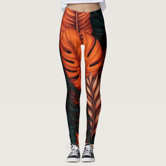 Leggings Audacieux et beau : Feuilles tropicales (Devant)