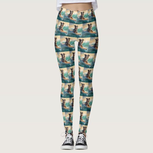 Leggings Australian Shepherd Beach Surfing Peinture (Devant)