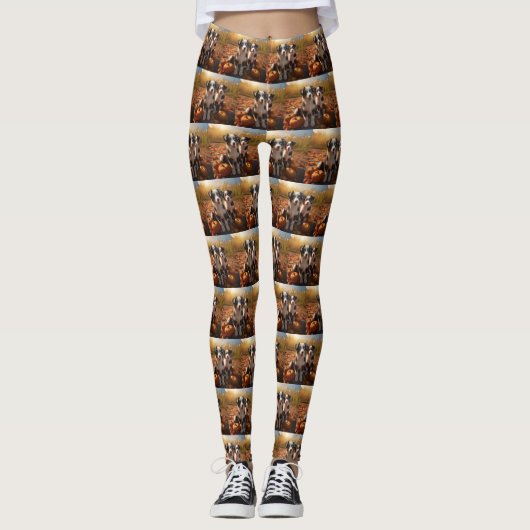 Leggings Australian Shepherd Puppy Citrouille de plaisir d' (Devant)