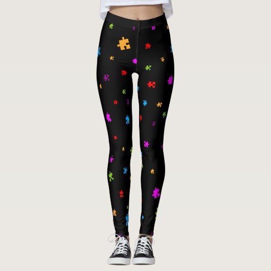 Leggings Autisme Puzzle pièces sur NOIR (Devant)