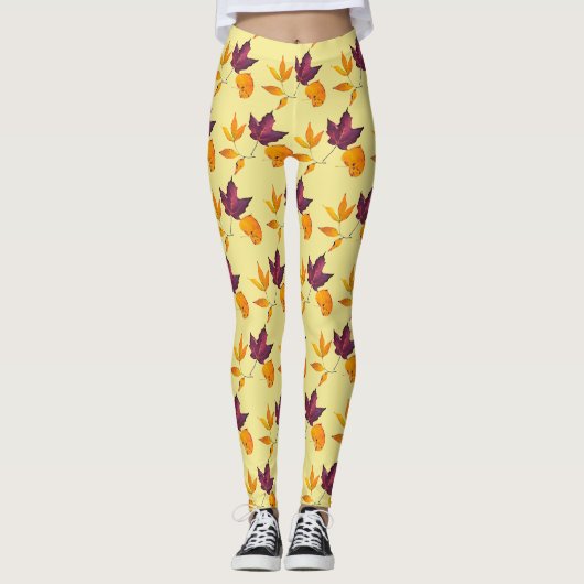 Leggings Automne Feuilles d'automne Mauve jaune Bourgogne e (Devant)