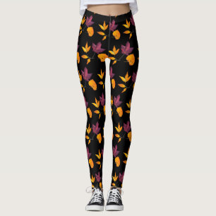 Leggings Automne Feuilles de l'automne Mauve Bourgogne et b