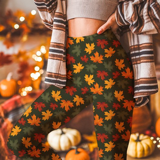 Leggings Automne Feuilles d'érable automne vert