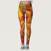 Leggings Automne Feuilles Rouge Jaune Or Texte Personnalisé (Devant)